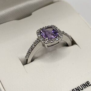 Brazilian Amethyst Gemstone Sterling Silver Ring Cubic Zirconia Stones Size 7